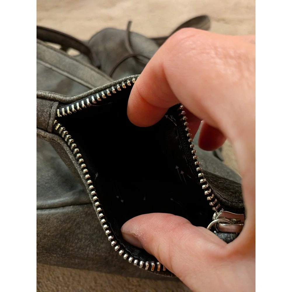Free People Distressed Charcoal Grey Vegan Leather Tote Bag with Pouch Slouchy